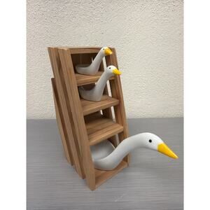 Vintage Avon 80s Duck Geese Measuring Spoons With Wood Holder No Tsp Chip Beak